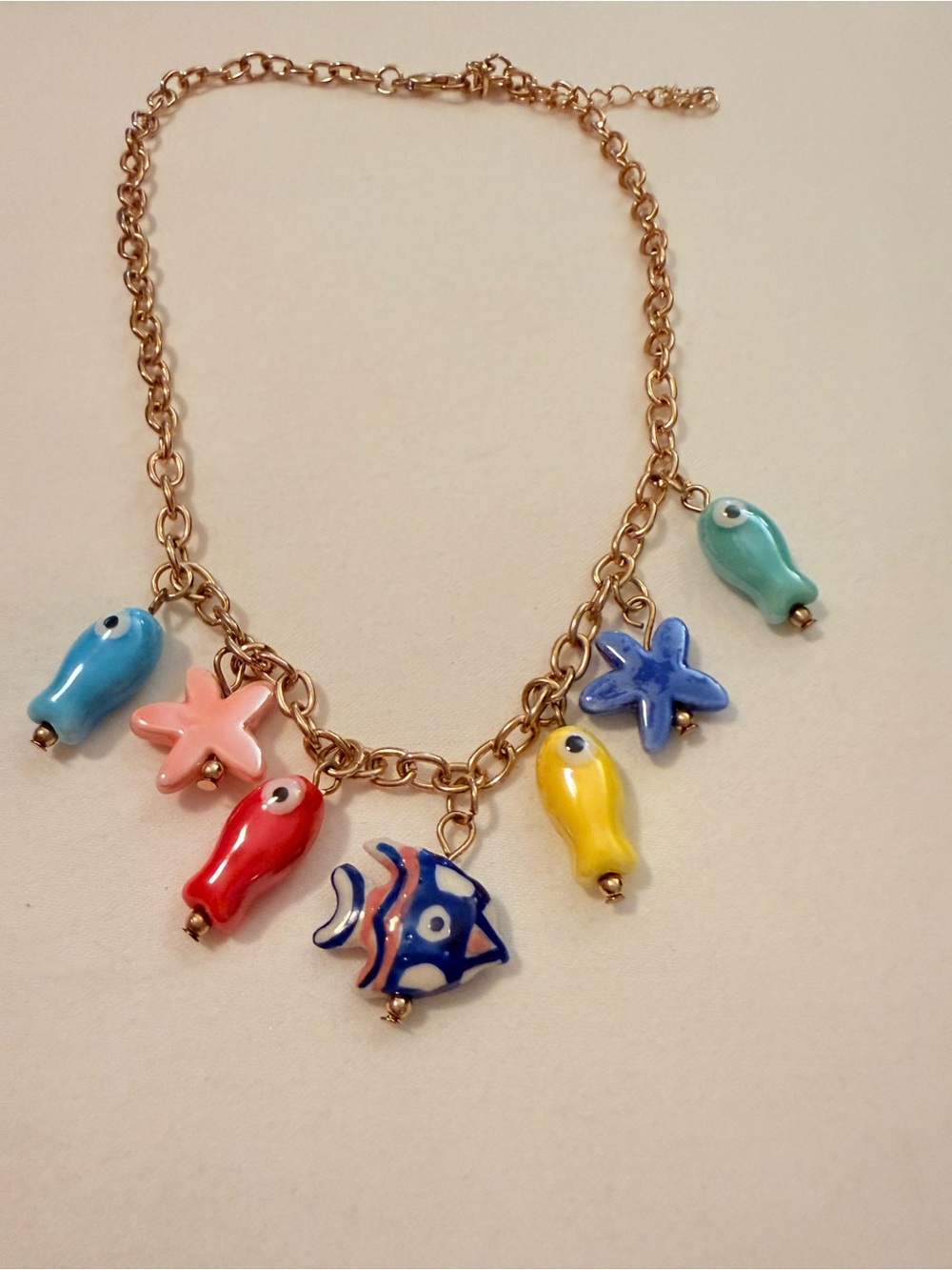 Gold-Tone Fish & Starfish Charm Necklace - Multicolor